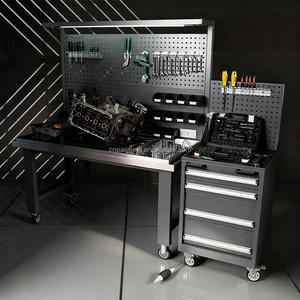 Workshop Table Cabinets with Pegboard Wooden Top Work Table OEM/ODM Customized Workbench Stainless Garage Table