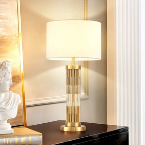 New Style Fabric Shade Lamps Dining Room Hotel Bedroom Bedside Study Decorative Glass Gold Table Lamp