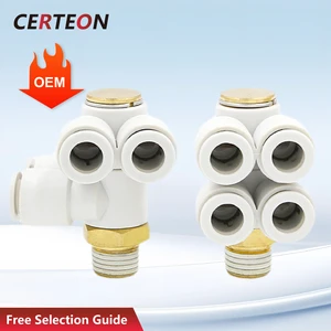 KQ2ZD 4 Way Pneumatic Manifold Connector Push in Swivel Fitting 360 Degree Rotating Adapter for 4-12 mm Air Tube Quick Connect