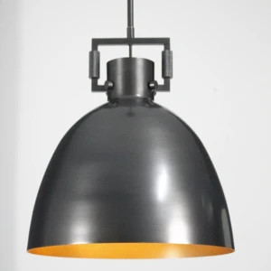 YH Industrial Sculptural Frame Dome Brass Pendant Light Gunmetal Solid Metal Hanging Lamp Golden Interior Knurled Detail Frame