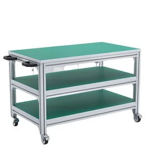 Factory Workshop Anti-static Mobile With Double-layer Workbench Inspection Packaging Tool Material Rack Aluminum Profile Cart