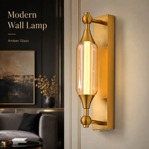 Wholesale Luxury Modern Amber Cylindrical Glass LED Wall Lamp Gold Sconce Warm White Light Switch Control 2-Year Warranty