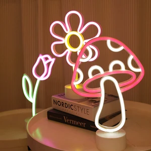 Mushroom Design LED Neon Table Lamp Battery Operated Luminous Night Light Bedroom Christmas Party Chic Decorative Lighting