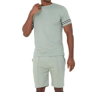Men's Sage Green Fitted Summer Set Sleeve T-Shirt Matching Shorts Casual Sporty Cotton Blend Two Piece High-quality Quick Dry