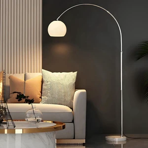 White Arched Floor Lamp Curved Dome Lampshade Adjustable Height Nordic Modern Standing Lamp with Pedal Switch for Living Room
