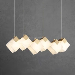 Simple Decorative square Lampshade Marble Copper Modern Home Restaurant Hanging Line Chandelier Alabaster Lamp