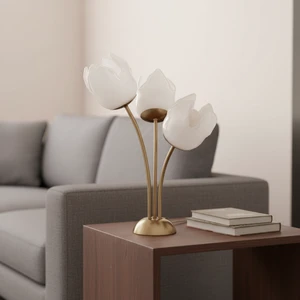 OEM ODM Modern Art Decorative Indoor Living Room Bedroom Corridor Glass Steel Windborne Flower Textured Warm White Table Lamp