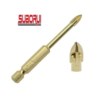 Hex Shank Titanium Carbide Tungsten Tip Cross Spear Point Head Glass Drill Bit Set For Ceramic Tile