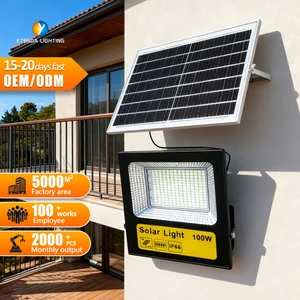 Outdoor 60W IP66 Solar LED Flood Light with Remote Control & Light Sensor Adjustable ABS Housing for Security Yard Wall Lighting