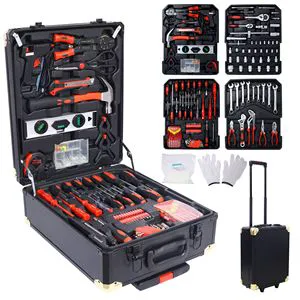 969pcs Black Rolling Tool Box Kit General Household Repair Tool Set 4-Drawer Toolbox Storage Case for Homeowners Handymen-For