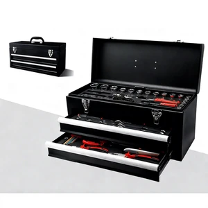 Metal Tool Box with Drawers Portable Steel Tool Box with Protective Liner and Latch Closure and Lock for Garage and Home