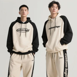Clothing Supplier Custom Logo Embroidered Two Tone Raglan Sleeve Jacket Set Sweatsuits with Logo Hoodie and Sweatpants