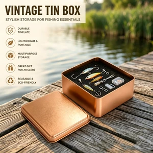 Wholesale Custom Logo Vintage Fishing Tin Box Square Metal Storage Container For Lures Hooks Angler
