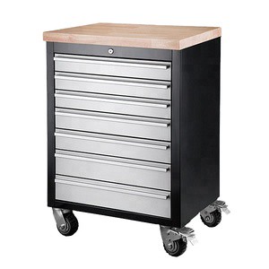 Rolling Tool Chest Tool Cabinet With Wheels And Keyed Locking System With Wood Counter Top And Drawers For Home Garage