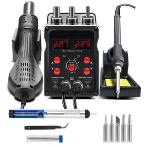 Industrial Grade 700W Electric 2-in-1 Digital Adjustable Temperature Welding Soldering Iron Hot Air Gun Station 110/220V for