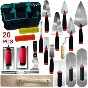 20-Piece Plastering Tool Set, Trowel, Masonry Trowel, Level, Shaper & Bag, for Masonry, Cement, Putty Smoothing & Joint Cleaning