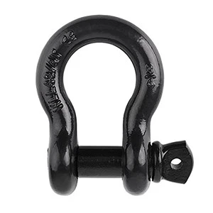 3/4 Inch Black Forged Steel Bow Shackle, Heavy Duty Trailer Hitch Shackle for Off-Road Recovery, Cargo Towing & Lifting