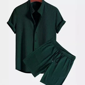 Summer European American Style Men's Casual Loose Multi-Color Beach Wear Short-Sleeved Suit Set