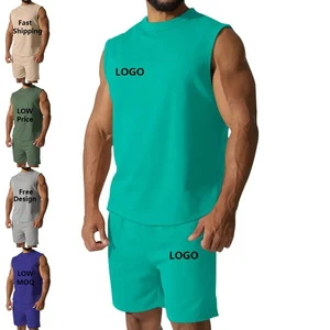 Summer Squash Sportswear Custom Logo Gym Tank Top And Shorts Two Piece Sets Tracksuit Oversized Short Sets For Men