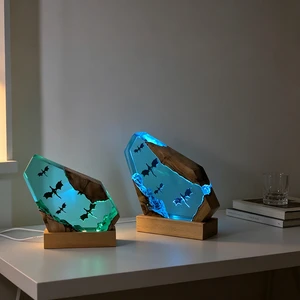 Wholesale Fantasy Dragon Resin Wood Epoxy Lamp USB Wired Dimmable Sky Dragon Scene Art Decor Table Light Birthday Gift Lamp