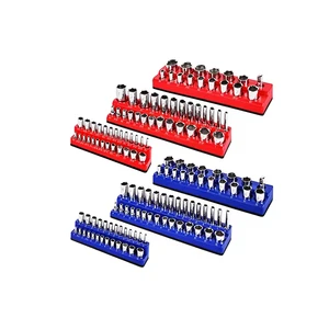 6pc Red Blue Metric Magnetic Socket Organizer Set, Holds Standard Size And Deep Size Sockets, Keeps Your Tool Box Organized