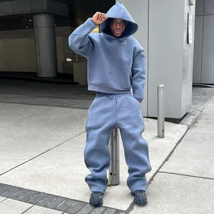 Custom Heavyweight Oversized Acid Wash Screen Printing Sleeve Embroidery Rhinestone Distressed Sweatpants And Hoodie Set