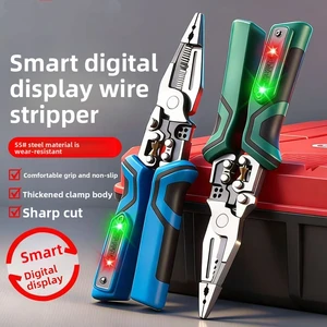 New Digital Display Needle-Nose Pliers Large Screen Multi-Function Wire Strippers Crimping Winding Electrician Pliers Tools