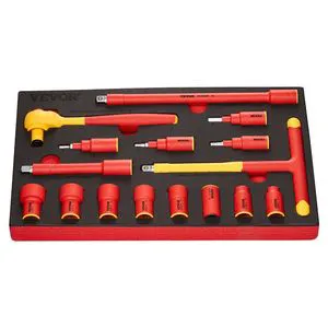 16 Pc Insulated Socket Wrench Set 1000V T Handle 1/4 In Drive For Electricians Home Repair