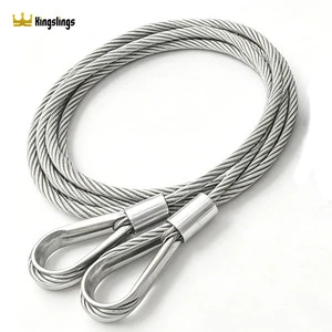 Custom Length Stainless Steel 304 Single Leg Pressed Wire Rope Assembly with Thimble and Hook for Heavy Duty Towing