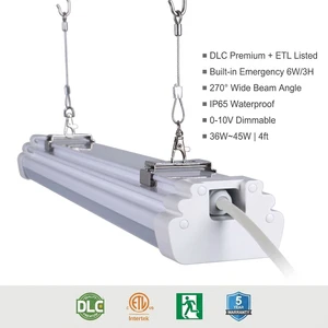 IP65 LED Tri-proof Light 4ft 36W DLC Premium ETL 270° Beam Built-in Emergency Dimmable Vapor Tight Warehouse Garage