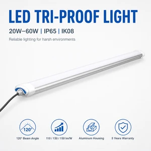 IP65 LED Tri Proof Light 20W-60W Aluminum Waterproof Linear Batten Light With CRI80 5-Year Warranty & Dimmable