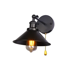 American Country Retro Flying Saucer Bamboo Hat Wall Lamp Cross-Border LED Iron Bar Restaurant Wall Pull Switch for Living Room