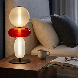 YDTL1047 Modern Nordic Simple DC Powered LED Decorative Table Lamp with Colorful Art Glass Shade for Bedroom Study Home Decor