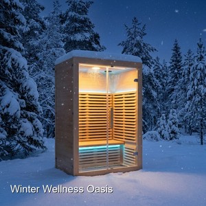 Compact 1-Person Far Infrared Sauna Room for Limited Spaces including Reading Lamp and Interior Soft Touch Control Panel