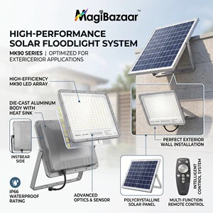 Solar 200W LED Flood Light 120 Beam Angle IP65 Remote Control Aluminum Adjustable 5-Year Warranty Outdoor/Indoor Public Areas