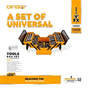 DINGQI Tool Set Kit Multifunctional Hardware Repair Tools Carbon Steel Home Household Use/ Car Auto Repair Portable ABS Box