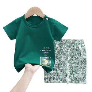 2025 Summer New Casual Kid's Clothes Cotton Suit Printed Short Sleeved Round Collar T-shirt Short Pants Baby Suit