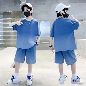 Boys Summer 2024 New Casual Shorts Sleeve T-Shirts+Pants 2pcs Sets 5-14 Years Boys Clothing Children Set