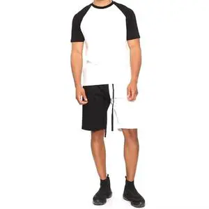 Mens T Shirt And Shorts Set Short Sleeve Casual Summer Two Piece Outfit Athletic Color Block Matching Set