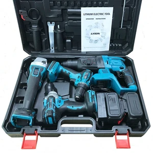 4-Piece Electric Wrench Brushless Combo Kits 20V 21V Lithium Ion Cordless Tools Hard Case OEM Supported Plastic Tool Box Set
