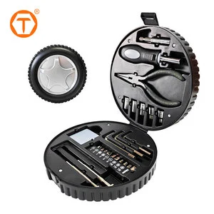 Gift Portable 24 Pcs Tyre Tire Shape Car Repair Metal Tool Kit Set Box