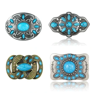 Stock Vintage Turquoise Plate Belt Buckles 40mm Western Cowboy Bohemian Elements Stylish Alloy Needle Detection BH Brand Men