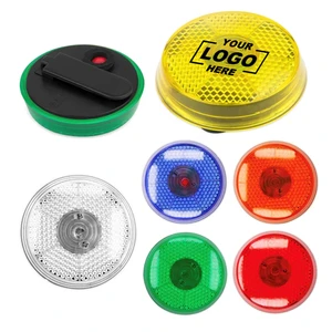 Promotional Round Flashing Reflector Light Logo Print Reflective Safety LED Warning Light Round Blinking Light With Back Clip