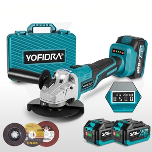 Yofidra Brushless Electric Cordless Angle Grinder with Digital Display 5 Gear Wireless Angle Grinder with Power Battery
