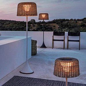 High Quality Aluminum Rattan Woven IP65 Waterproof 176CM Black and White Hotel Solar Garden Floor Lamp, Street Lights
