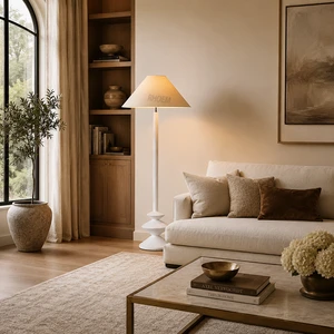Modern Sculptural Linen Resin Floor Lamp with Tapered Shade for Bedroom Living Room Luxury Villa Custom Project Decor Light