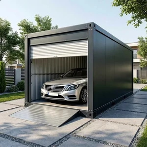 20ft Prefab Container Garage With Roll Up Door Ramp Flat Pack Detachable Steel Portable Car Shelter Carport