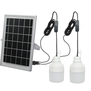 LED Indoor Solar House Light Solar Shed Camping Light with Two Bulb 6W