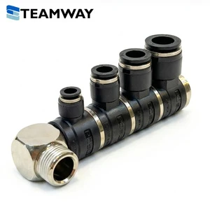 TEAMWAY Modular Pneumatic Manifold Block Quick Fitting Rotary Multi-Tube Hose Connector Air Push-in Joint Adapter