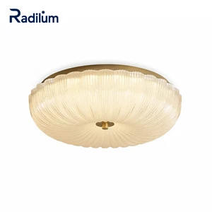 Art Deco Flush Mount Ceiling Light Luxury Bedroom Hallway Hotel Decor Fluted Glass Brass Base CE UL Dimmable Custom Ripple Lamp